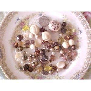 Czech Glass Bead Lot Brown Beige Tan Vintage DIY Jewelry Making Supply